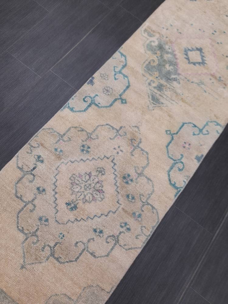 Beige Turkish Runner Rug 2' x 6' 4" Hand-Knotted detail
