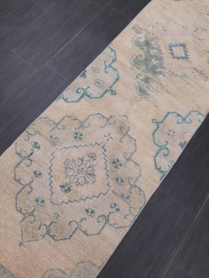 Beige Turkish Runner Rug 2' x 6' 4" Hand-Knotted detail
