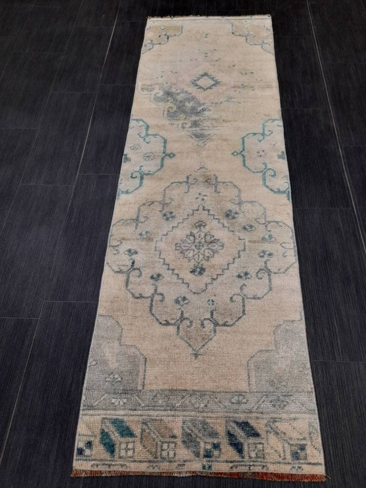 Beige Turkish Runner Rug 2' x 6' 4" Hand-Knotted field