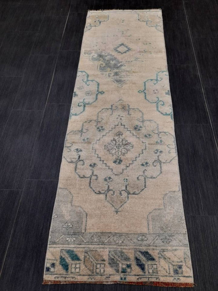 Beige Turkish Runner Rug 2' x 6' 4" Hand-Knotted field