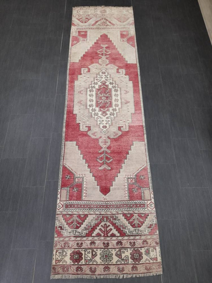 Beige Turkish Runner Rug 2' 10" x 10' 11" Hand-Knotted close-up