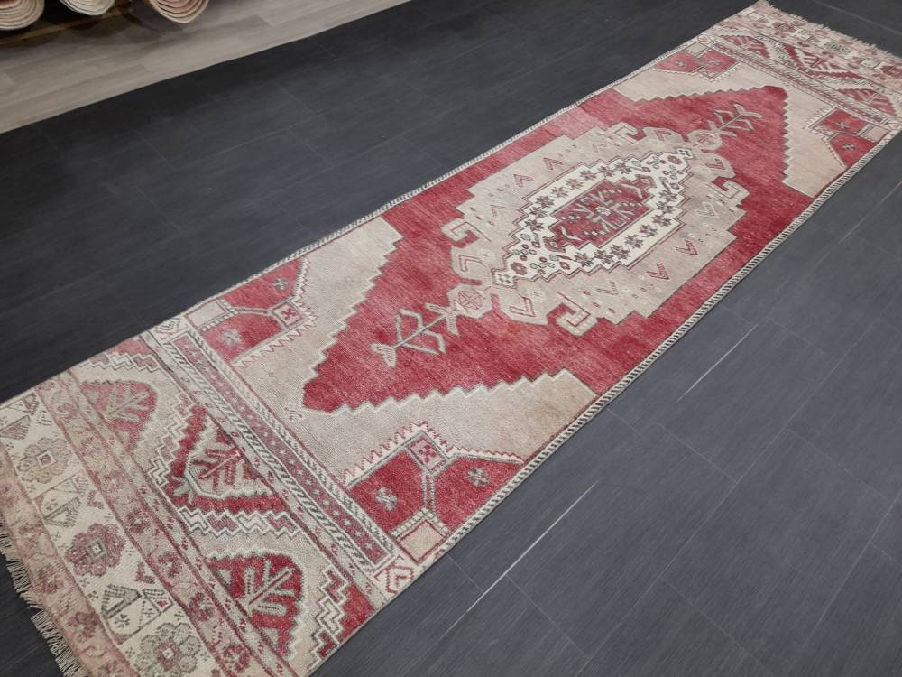 Beige Turkish Runner Rug 2' 10" x 10' 11" Hand-Knotted