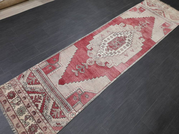 Beige Turkish Runner Rug 2' 10" x 10' 11" Hand-Knotted reverse