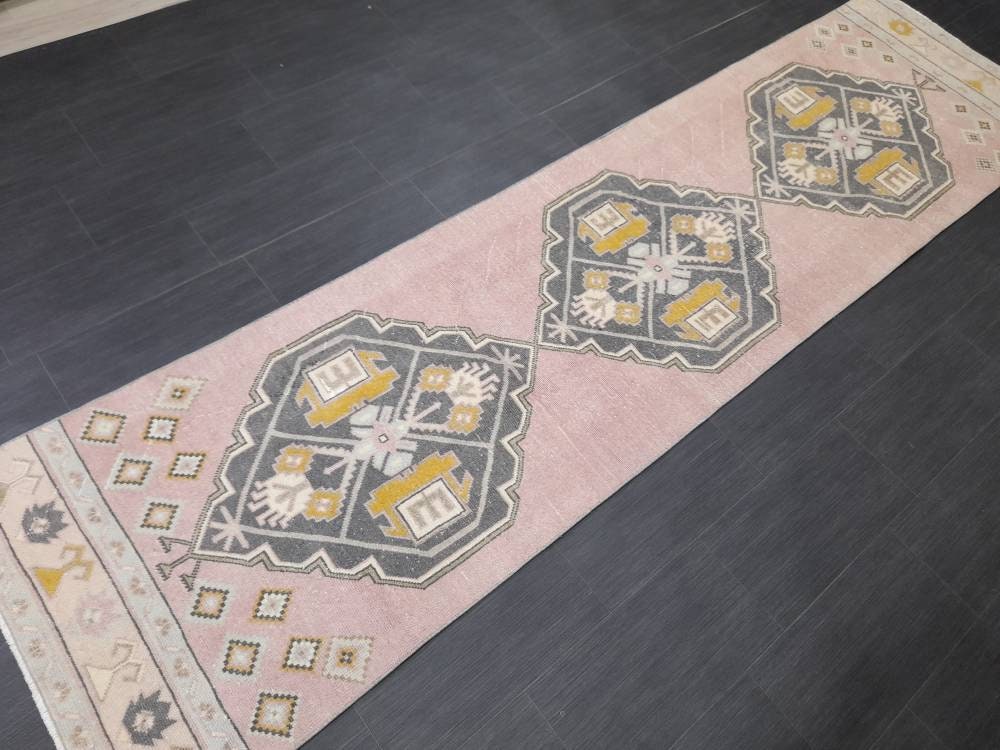 Beige Turkish Runner Rug 2' 9" x 10' 9" Hand-Knotted