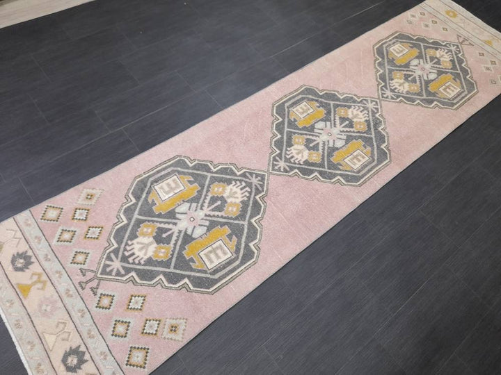 Beige Turkish Runner Rug 2' 9" x 10' 9" Hand-Knotted