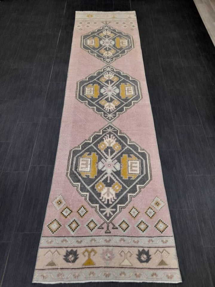 Beige Turkish Runner Rug 2' 9" x 10' 9" Hand-Knotted field