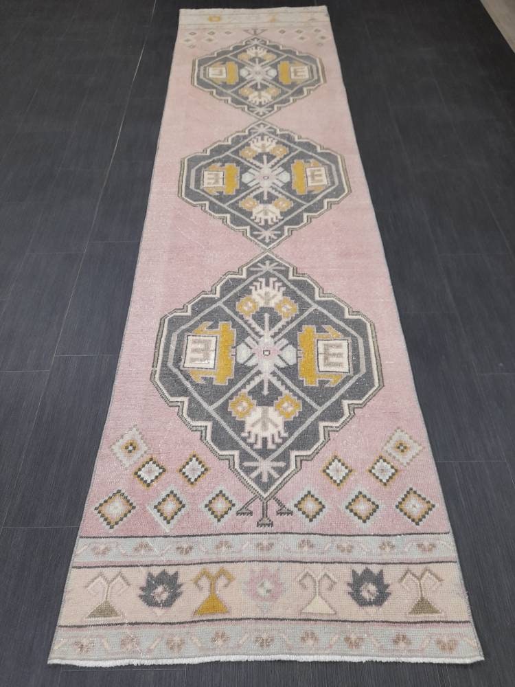 Beige Turkish Runner Rug 2' 9" x 10' 9" Hand-Knotted reverse