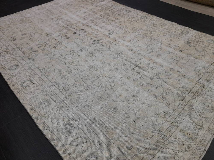 Beige Turkish Runner Rug 6' 5" x 9' 5" Hand-Knotted