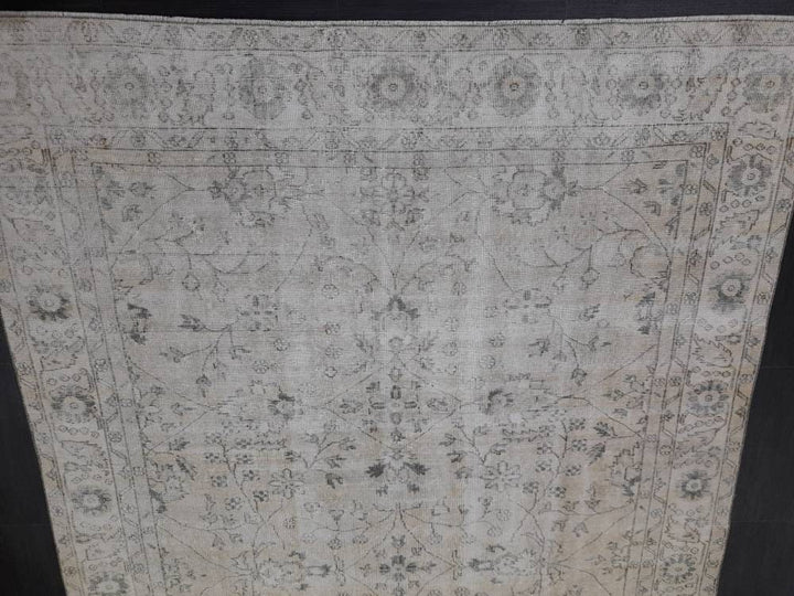 Beige Turkish Runner Rug 6' 5" x 9' 5" Hand-Knotted close-up