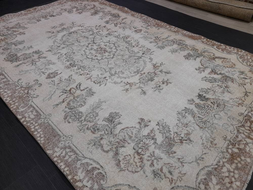 Tan Turkish Oushak Rug 6' 4" x 10' 3" Hand-Knotted