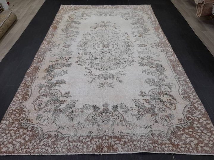 Tan Turkish Oushak Rug 6' 4" x 10' 3" Hand-Knotted field