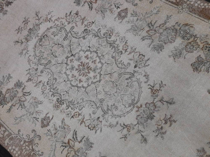 Tan Turkish Oushak Rug 6' 4" x 10' 3" Hand-Knotted texture