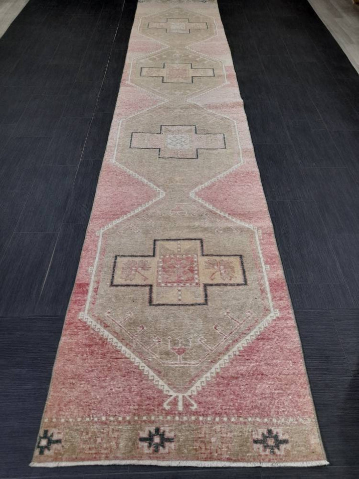 Pink Turkish Runner Rug 2' 9" x 13' 9" Hand-Knotted pattern