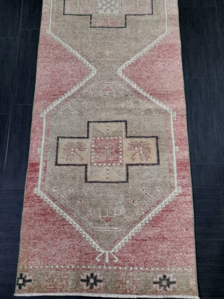 Pink Turkish Runner Rug 2' 9" x 13' 9" Hand-Knotted texture