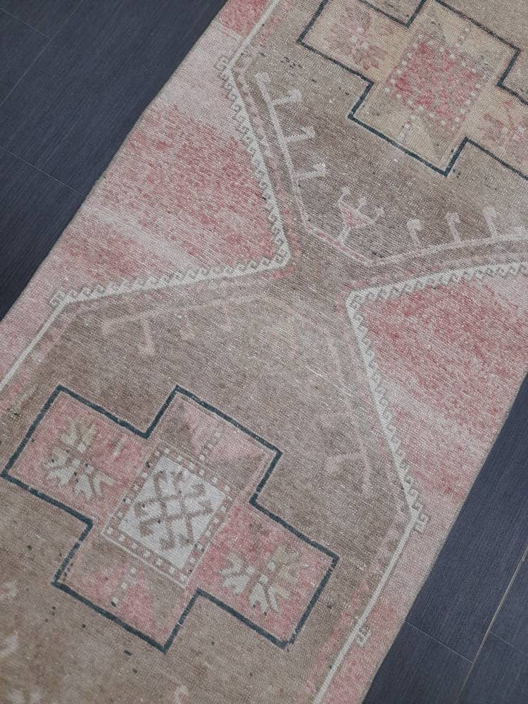 Pink Turkish Runner Rug 2' 9" x 13' 9" Hand-Knotted field