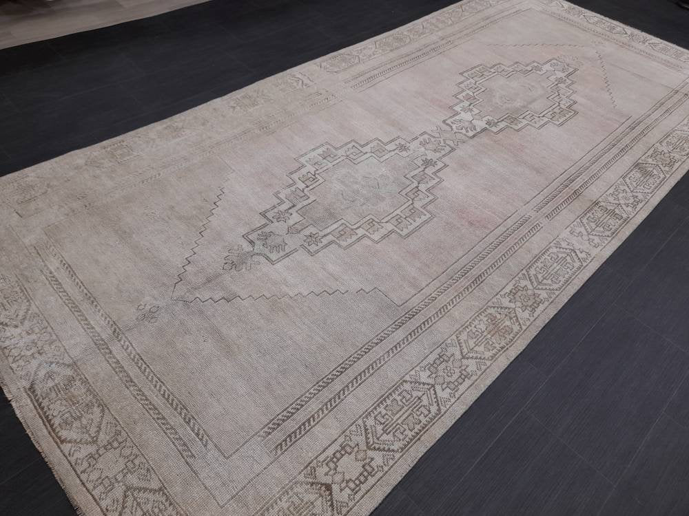 Beige Turkish Runner Rug 5' x 10' 9" Hand-Knotted pattern