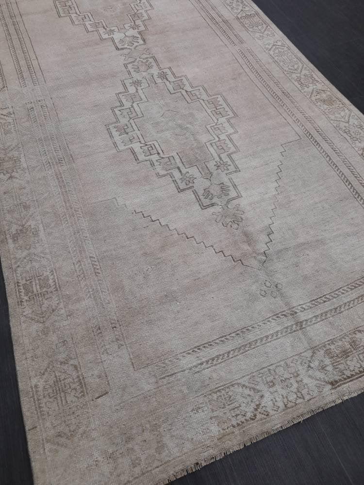 Beige Turkish Runner Rug 5' x 10' 9" Hand-Knotted reverse