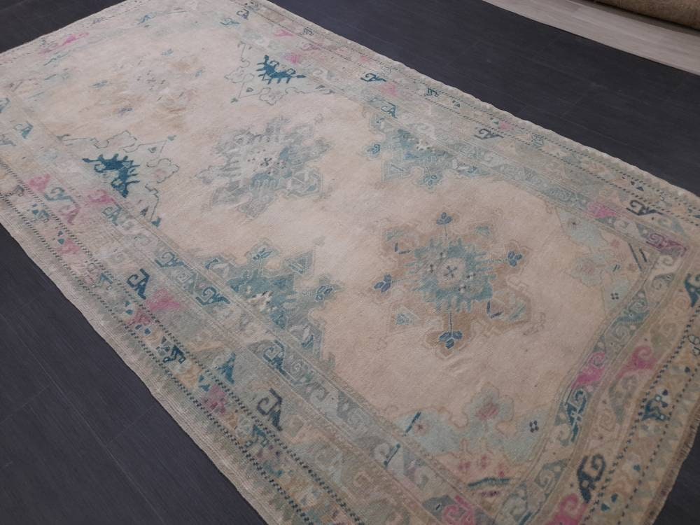 Beige Turkish Runner Rug 4' 8" x 8' 10" Hand-Knotted