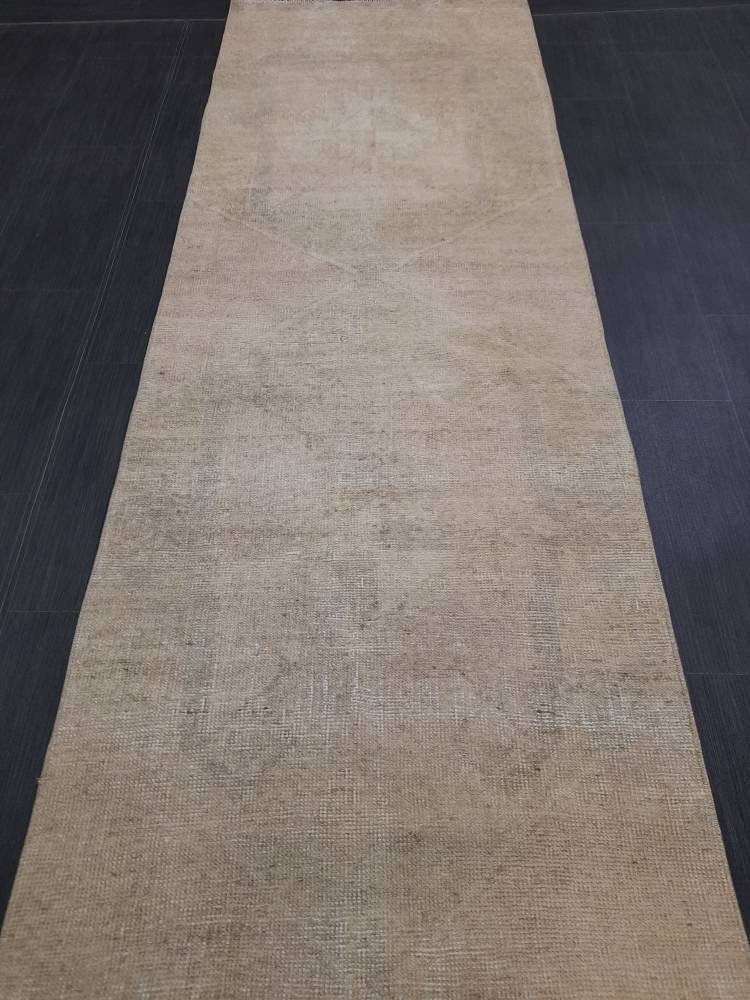 Beige Turkish Runner Rug 2' 9" x 12' 4" Hand-Knotted | No. WR54873