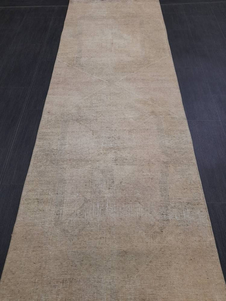 Beige Turkish Runner Rug 2' 9" x 12' 4" Hand-Knotted | No. WR54873
