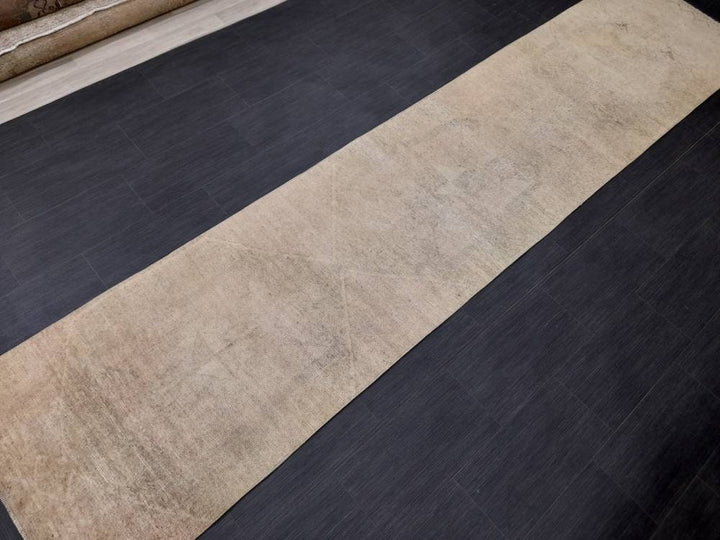 Beige Turkish Runner Rug 2' 9" x 12' 4" Hand-Knotted | No. WR54873