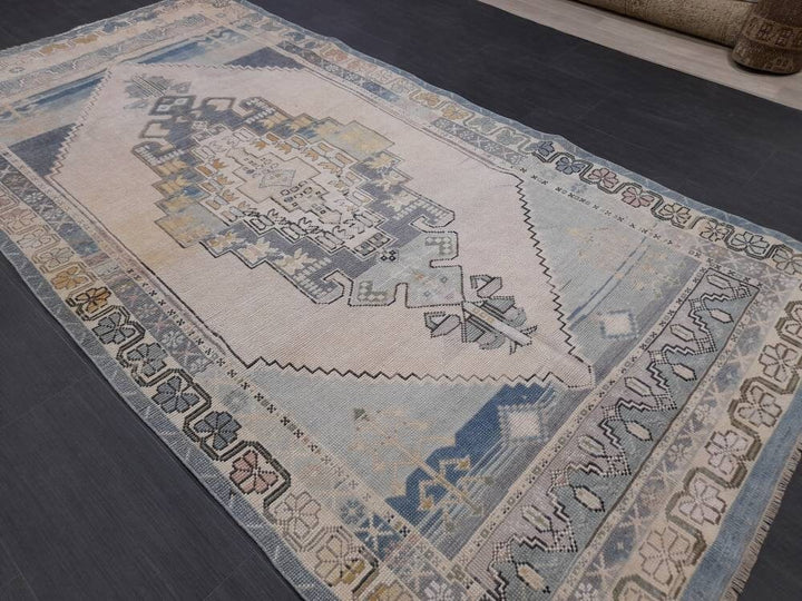 Blue Turkish Oushak Rug 4' 3" x 5' Hand-Knotted | No. WR69034