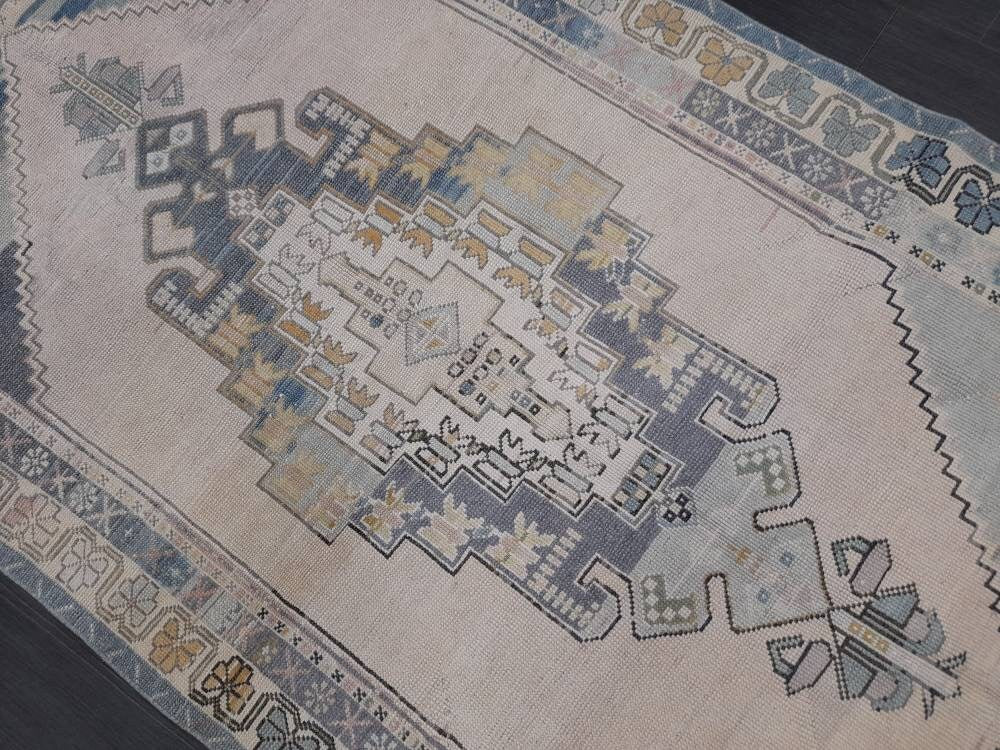 Blue Turkish Oushak Rug 4' 3" x 5' Hand-Knotted | No. WR69034