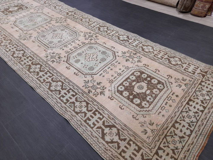 Beige Turkish Runner Rug 4' 4" x 12' 2" Hand-Knotted view