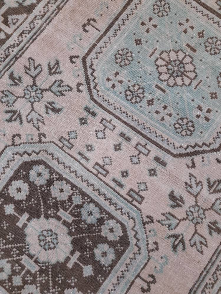 Beige Turkish Runner Rug 4' 4" x 12' 2" Hand-Knotted texture