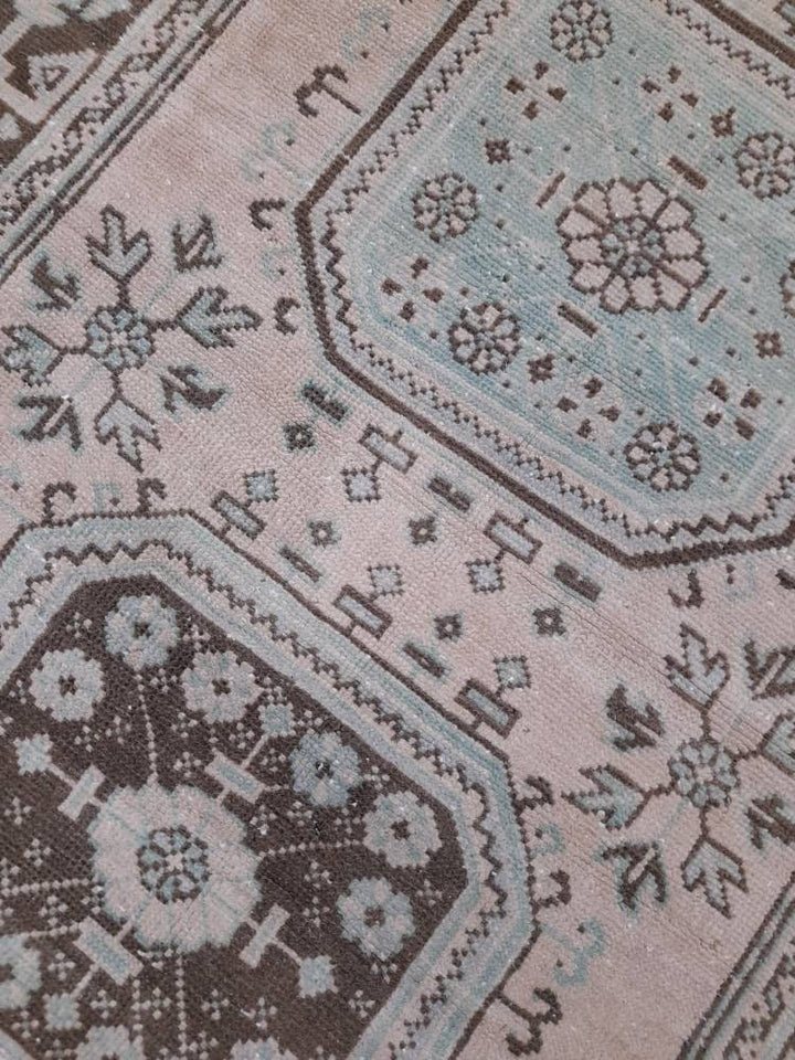 Beige Turkish Runner Rug 4' 4" x 12' 2" Hand-Knotted texture