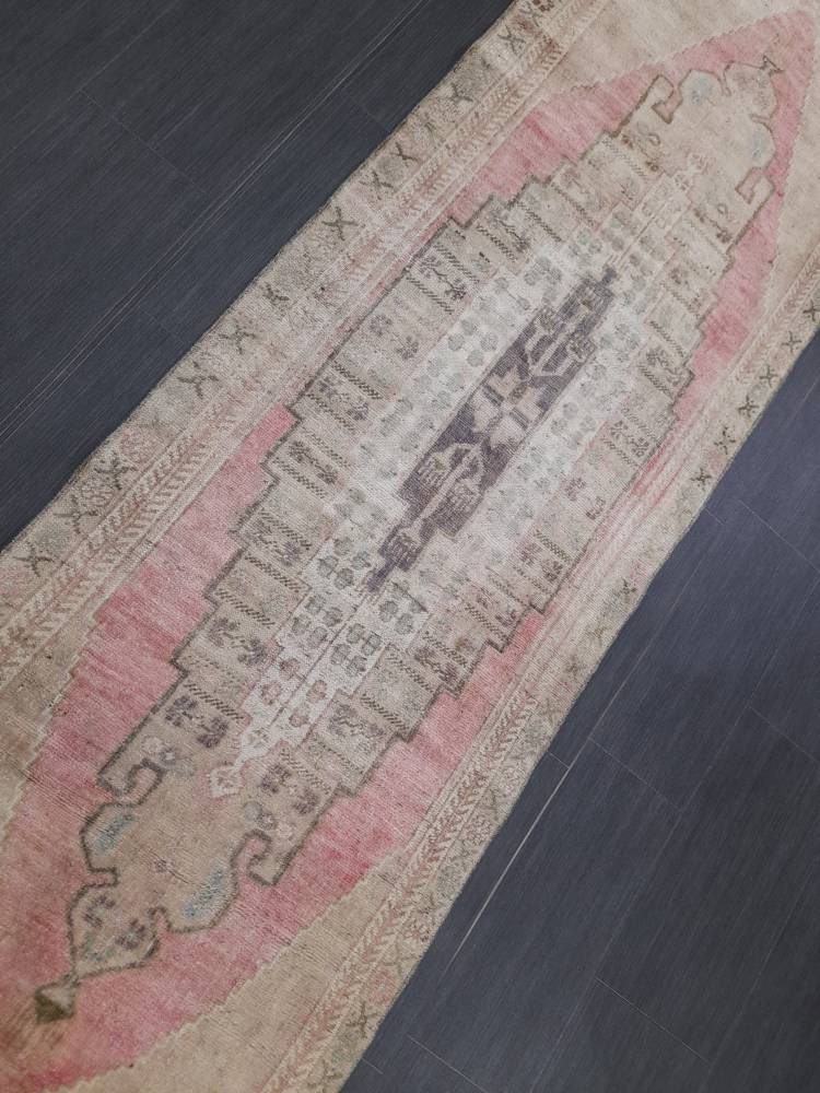 Pink Turkish Runner Rug 2' 9" x 12' 3" Hand-Knotted texture