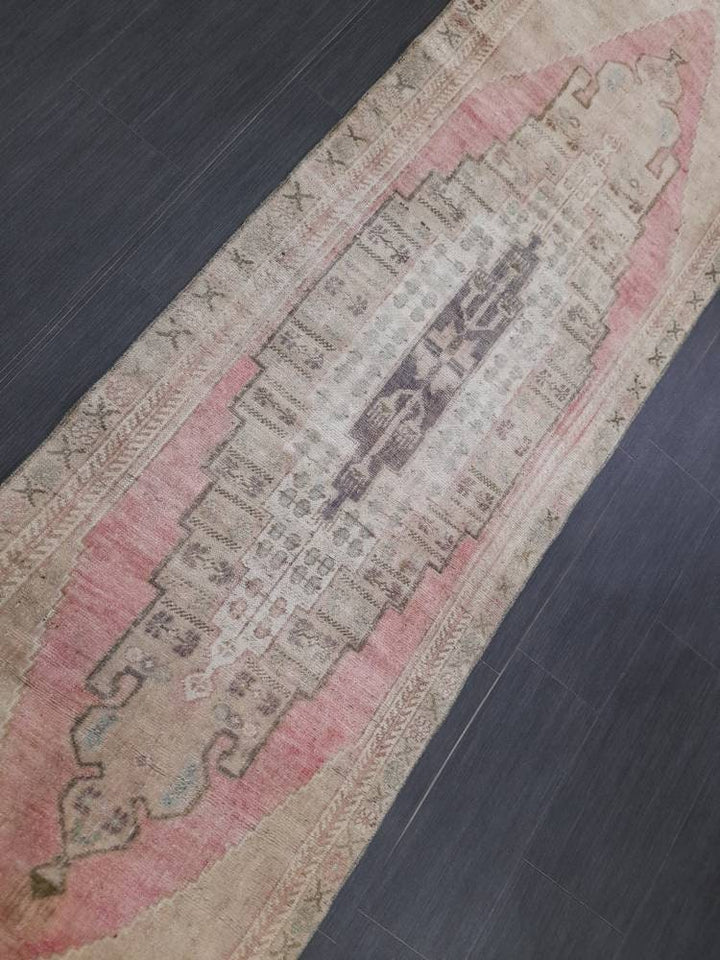 Pink Turkish Runner Rug 2' 9" x 12' 3" Hand-Knotted texture