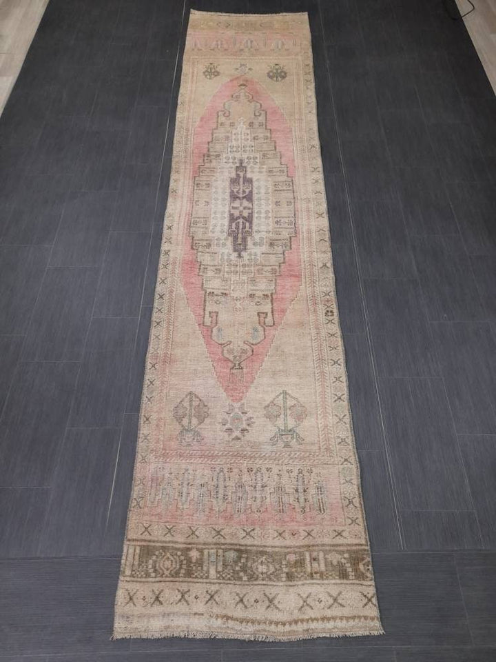 Pink Turkish Runner Rug 2' 9" x 12' 3" Hand-Knotted view