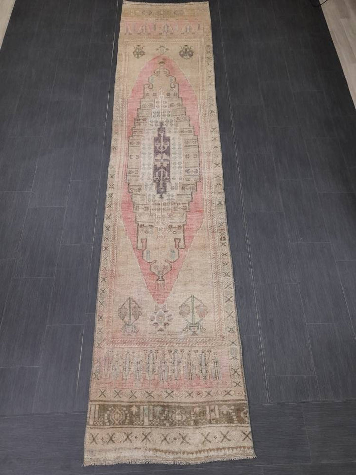 Pink Turkish Runner Rug 2' 9" x 12' 3" Hand-Knotted border