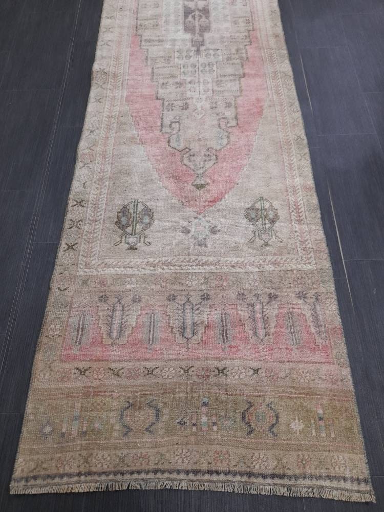 Pink Turkish Runner Rug 2' 9" x 12' 3" Hand-Knotted field