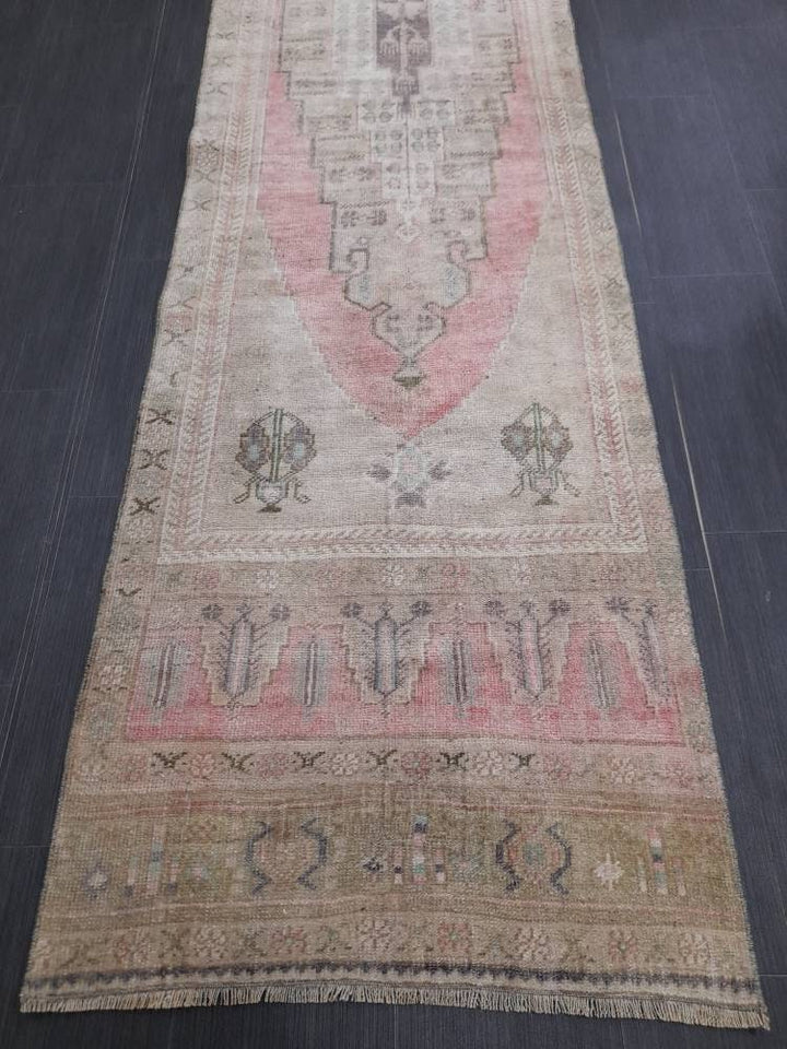 Pink Turkish Runner Rug 2' 9" x 12' 3" Hand-Knotted field