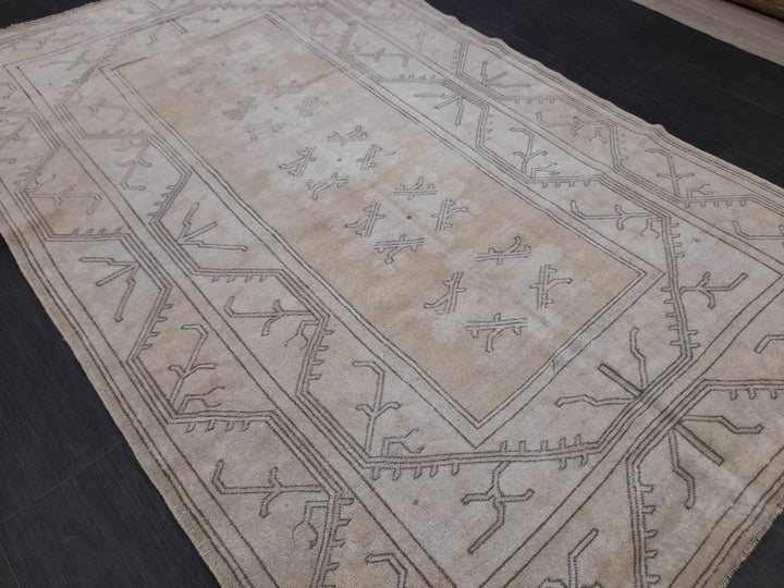 Beige Turkish Vintage Rug 5' 3" x 8' 4" Hand-Knotted
