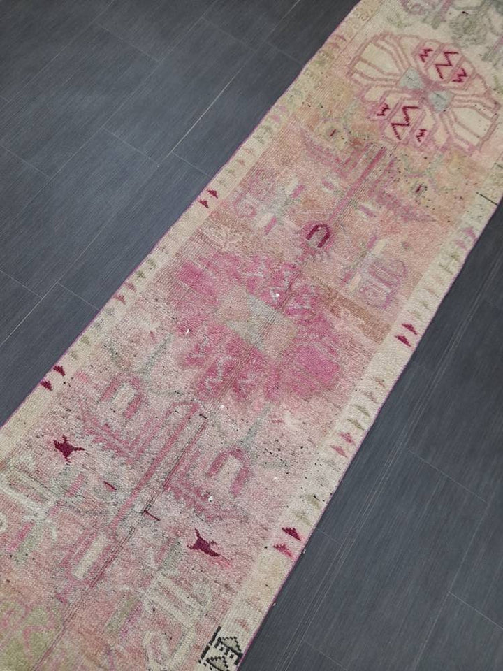 Beige Turkish Runner Rug 2' 5" x 12' 5" Hand-Knotted field