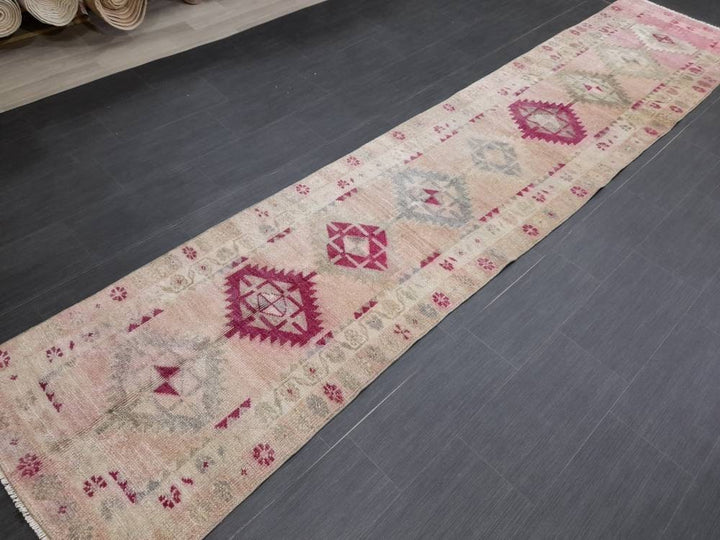 Beige Turkish Runner Rug 2' 7" x 12' 5" Hand-Knotted