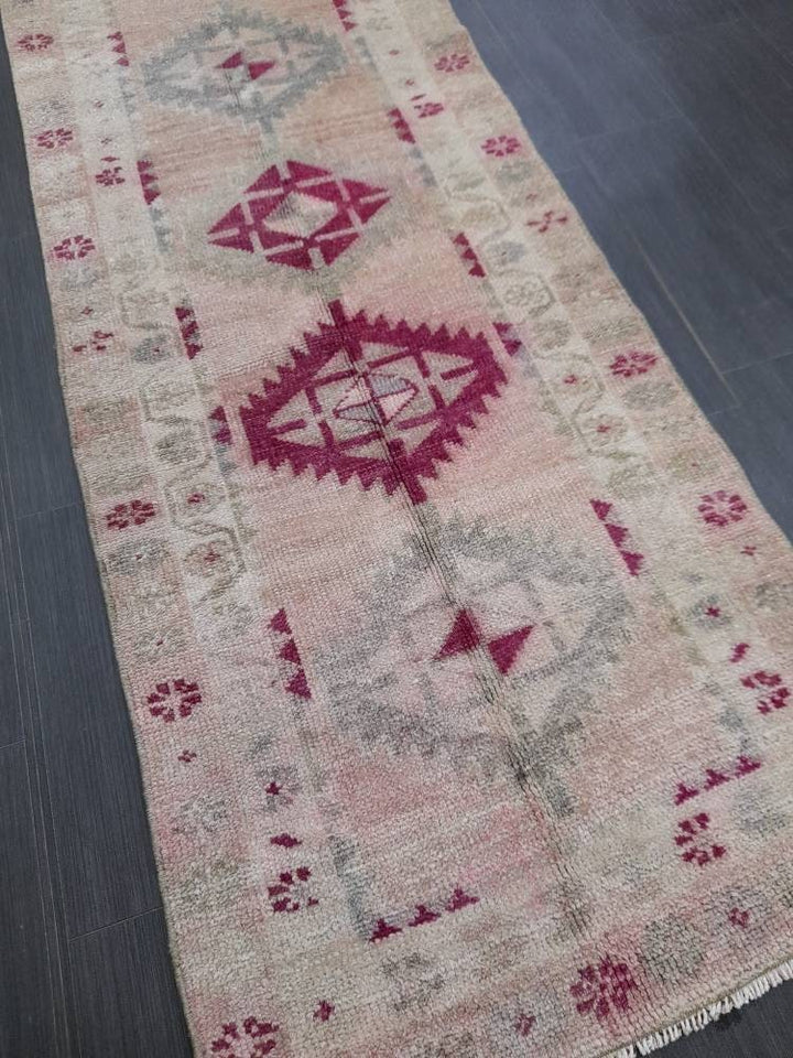 Beige Turkish Runner Rug 2' 7" x 12' 5" Hand-Knotted field