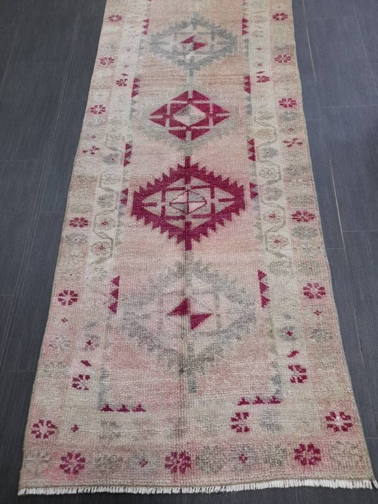 Beige Turkish Runner Rug 2' 7" x 12' 5" Hand-Knotted reverse