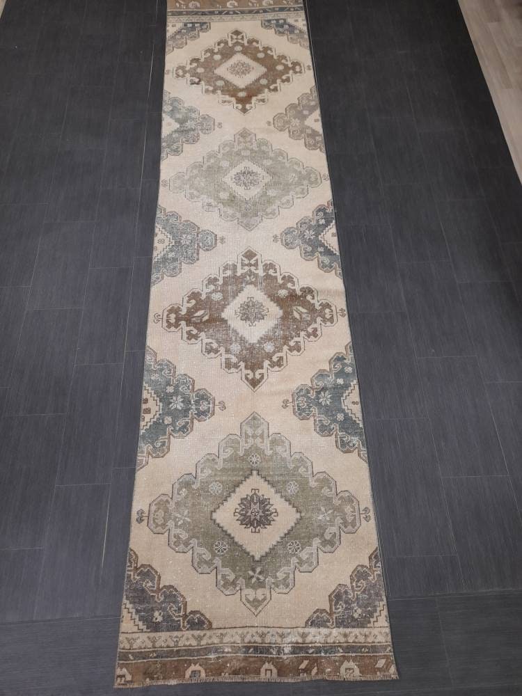 Beige Turkish Runner Rug 2' 10" x 12' 3" Hand-Knotted | No. WR19337