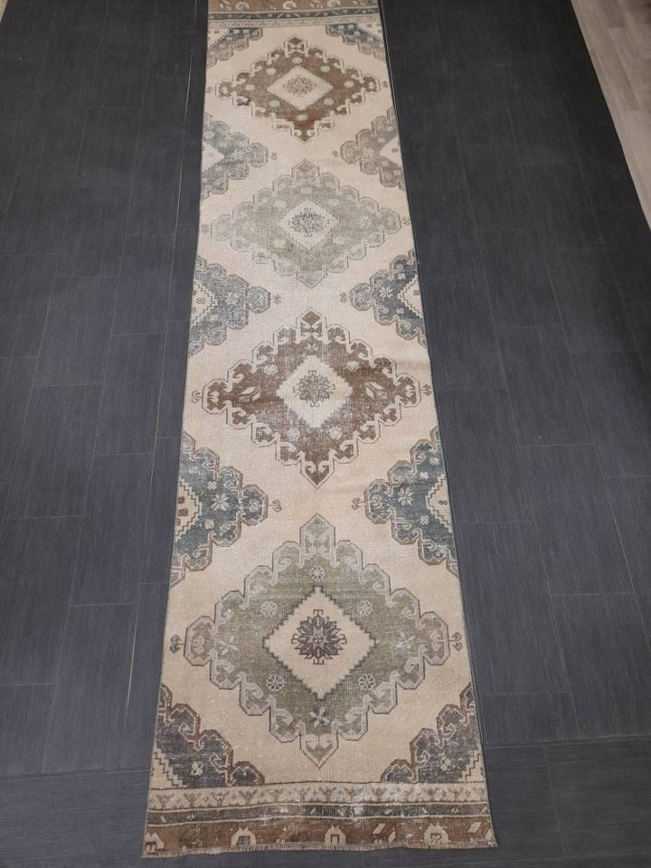 Beige Turkish Runner Rug 2' 10" x 12' 3" Hand-Knotted | No. WR19337