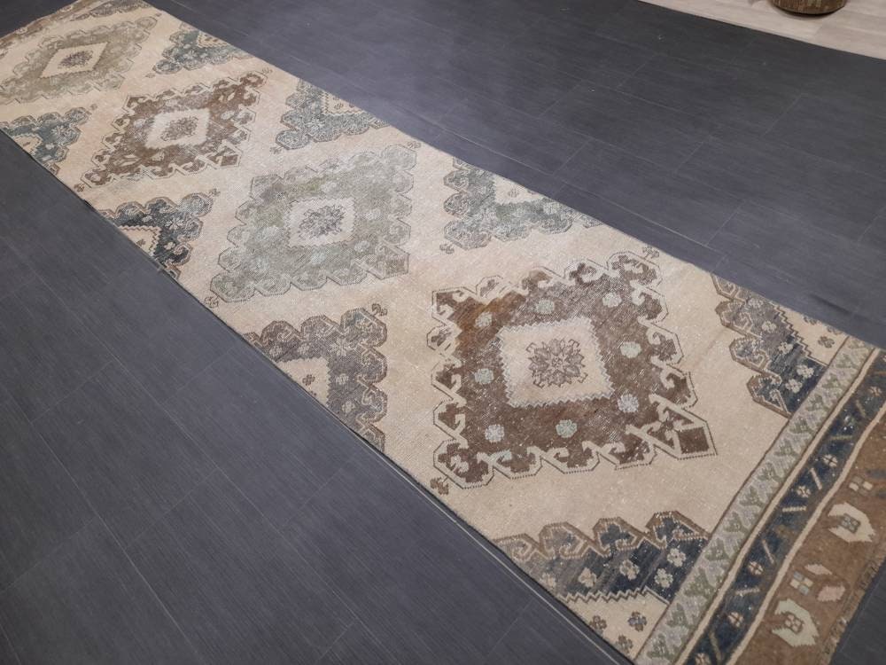 Beige Turkish Runner Rug 2' 10" x 12' 3" Hand-Knotted | No. WR19337