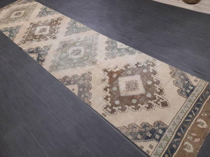 Beige Turkish Runner Rug 2' 10" x 12' 3" Hand-Knotted | No. WR19337