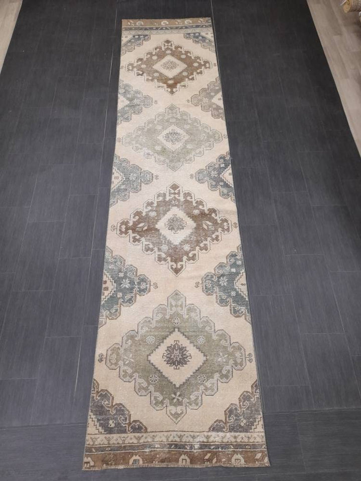 Beige Turkish Runner Rug 2' 10" x 12' 3" Hand-Knotted | No. WR19337