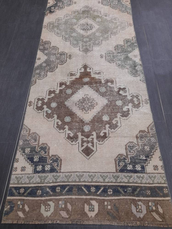Beige Turkish Runner Rug 2' 10" x 12' 3" Hand-Knotted | No. WR19337