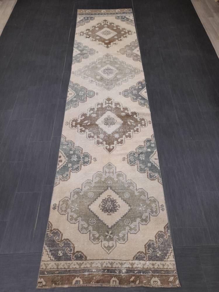 Beige Turkish Runner Rug 2' 10" x 12' 3" Hand-Knotted | No. WR19337