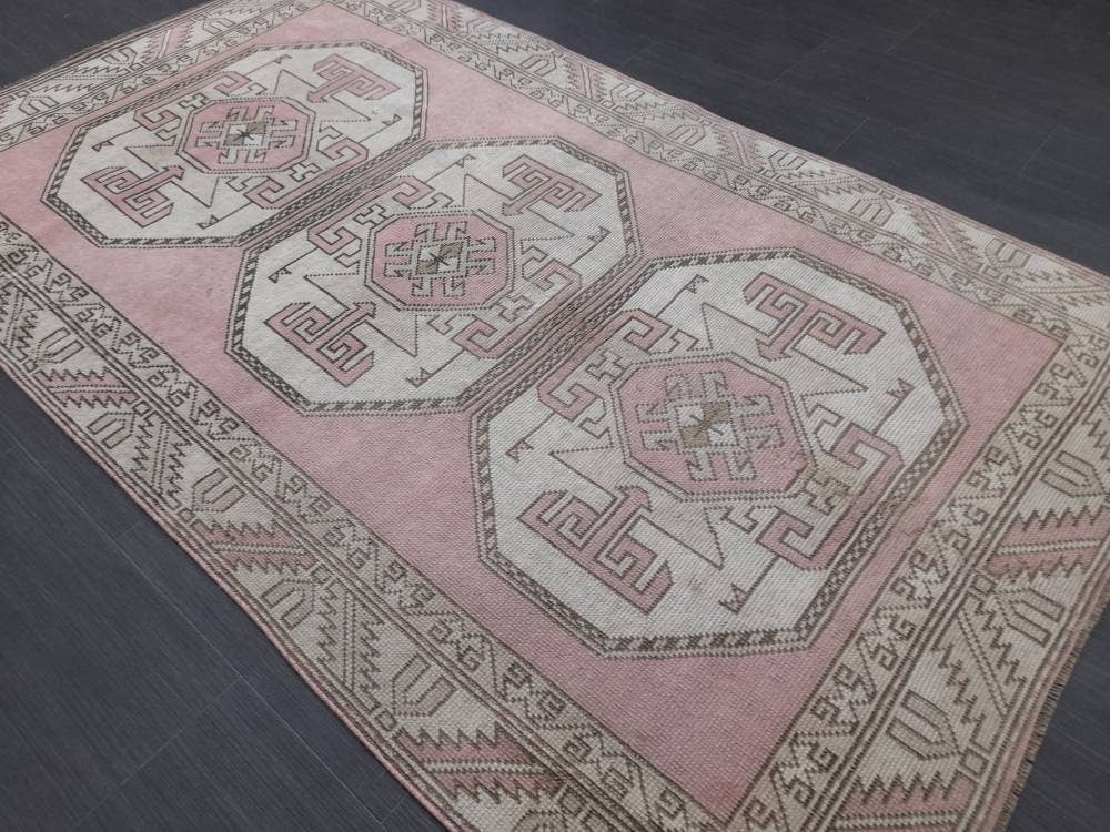Pink Turkish Oushak Rug 3' 11" x 6' 9" Hand-Knotted