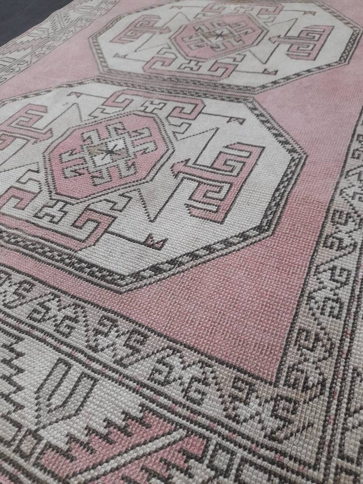 Pink Turkish Oushak Rug 3' 11" x 6' 9" Hand-Knotted close-up